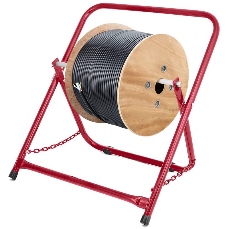 AdirPro Durable Single Axle Cable Caddy - Commercial Industrial Grade Steel Wire Dispenser - Compact Design Holds Cable Reels Up to 20" Diameter and 100 lb Capacity - Red - Image 1